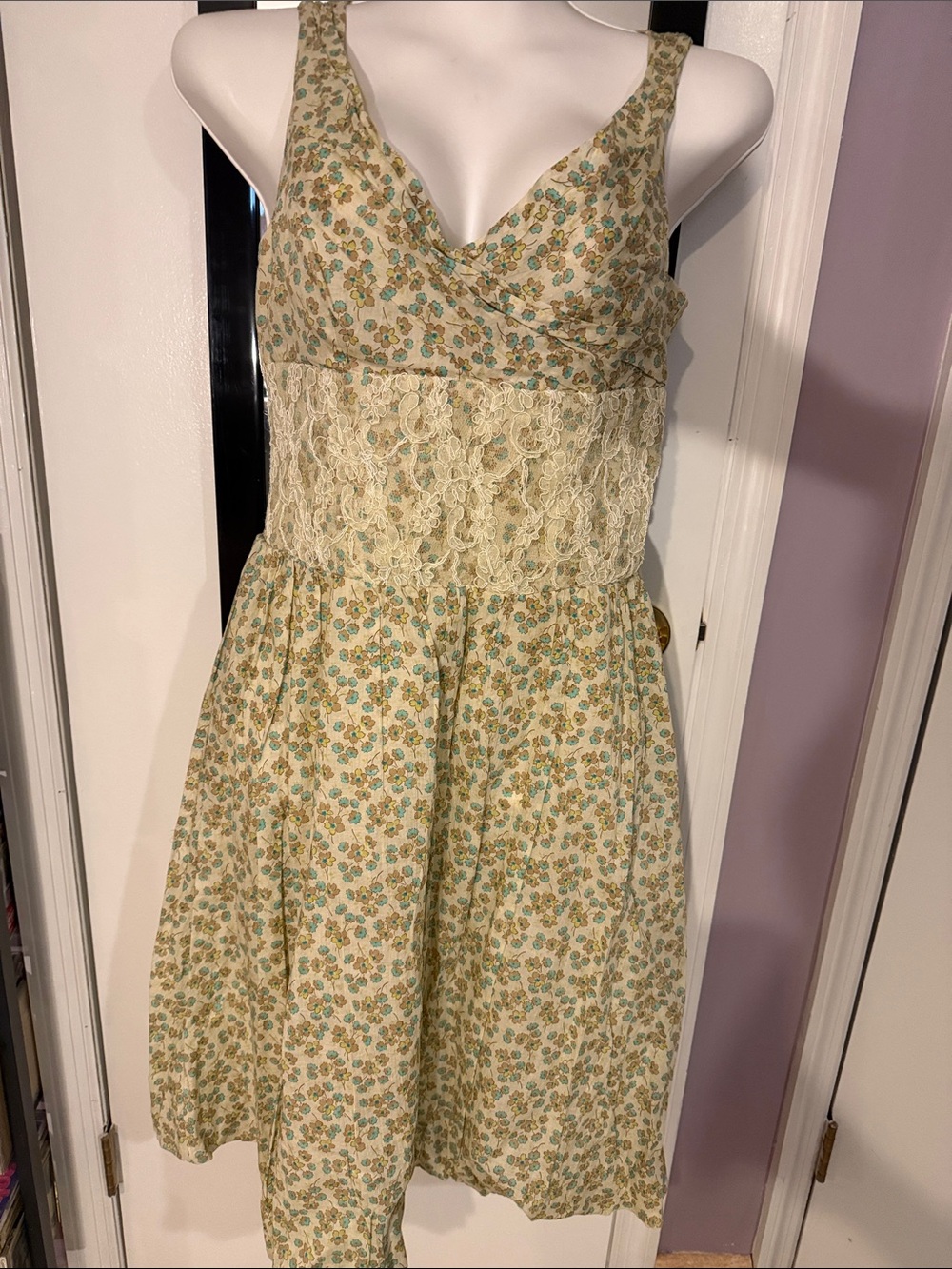 Floral Lace-Detail Bubble Sundress in Cream and Teal